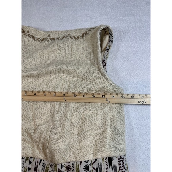 Miss Me Open Fringe Vest Cream Multicolored Aztec Print Band Accent Fringe Hem M - Picture 10 of 10